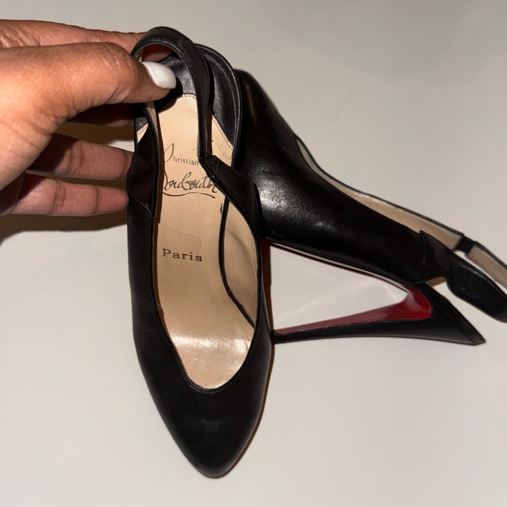 Christian Louboutin Rare Black Heels sling backs. Great condition .needs taps